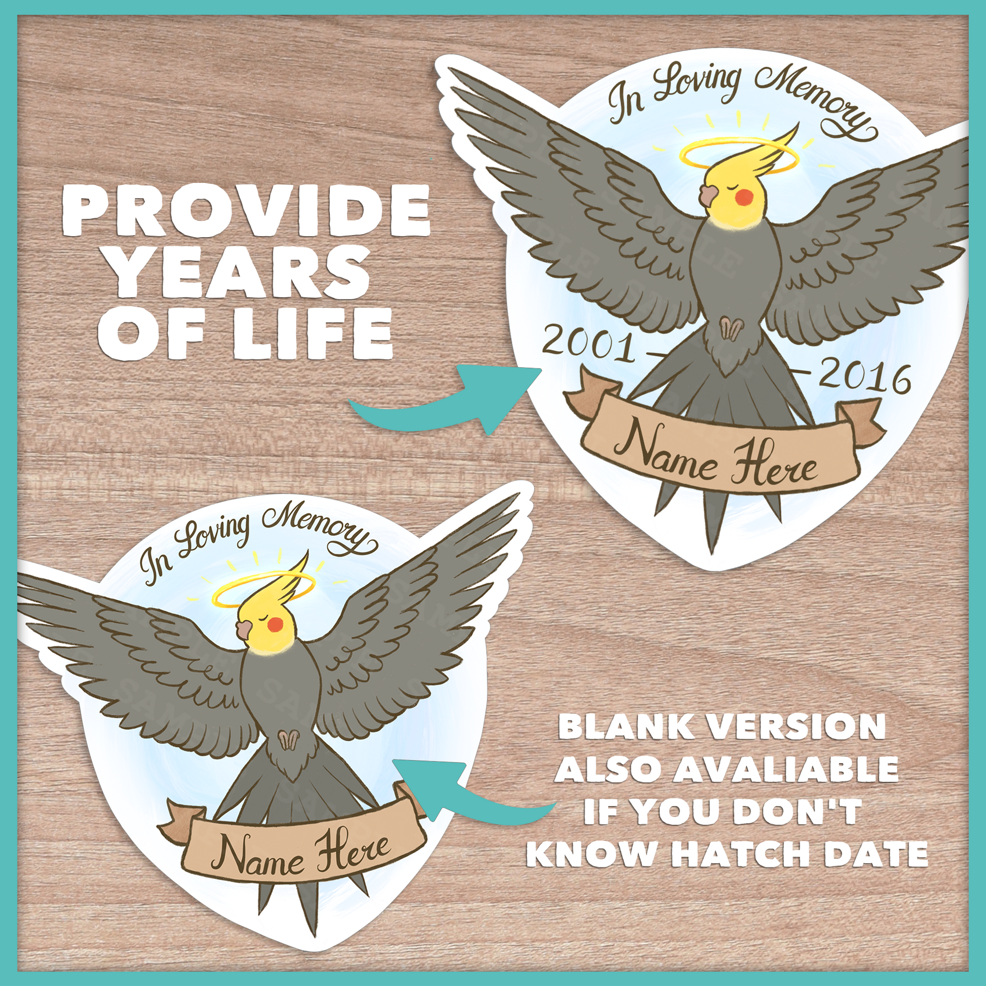 Cockatiel Memorial Sticker