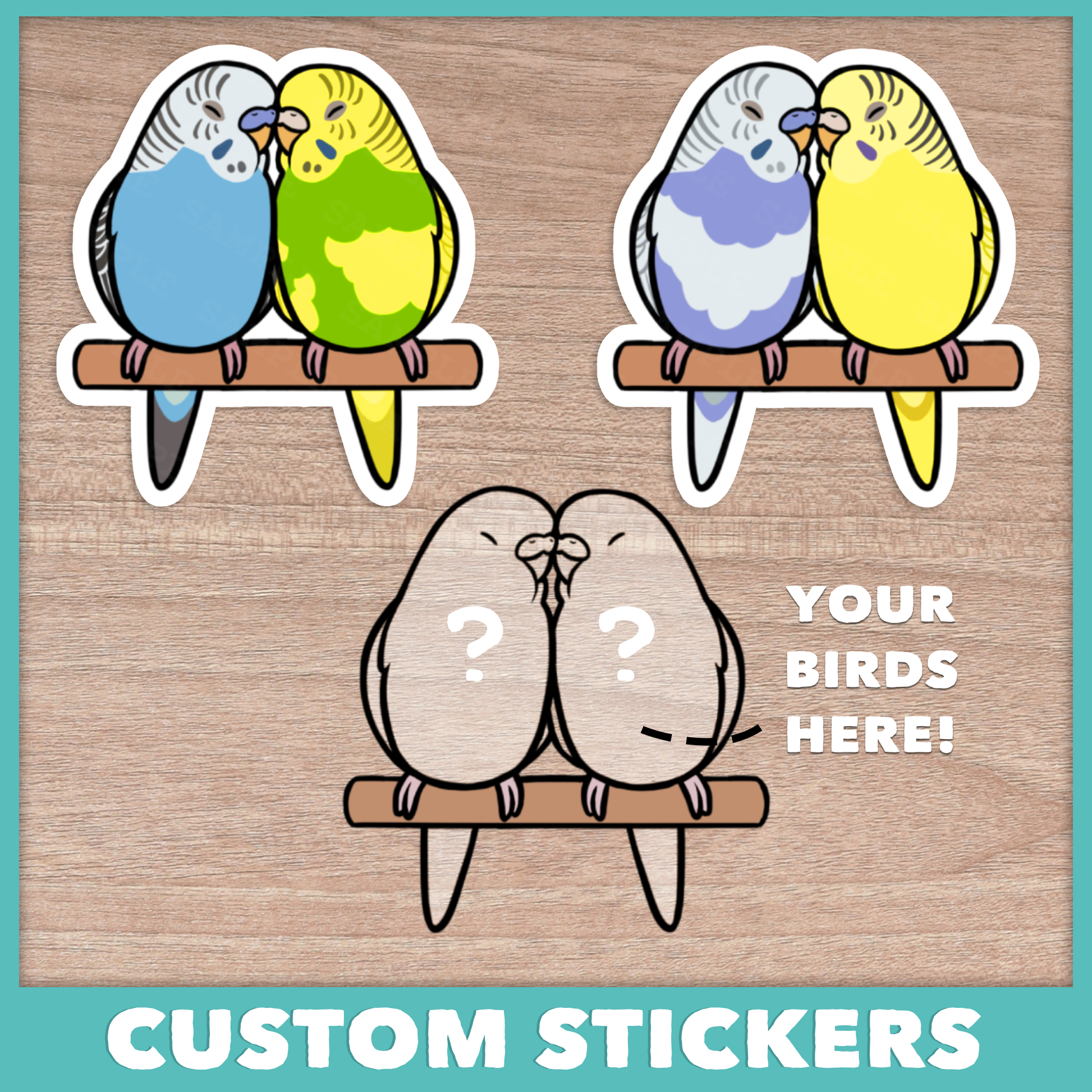 Custom Budgie Pair Stickers