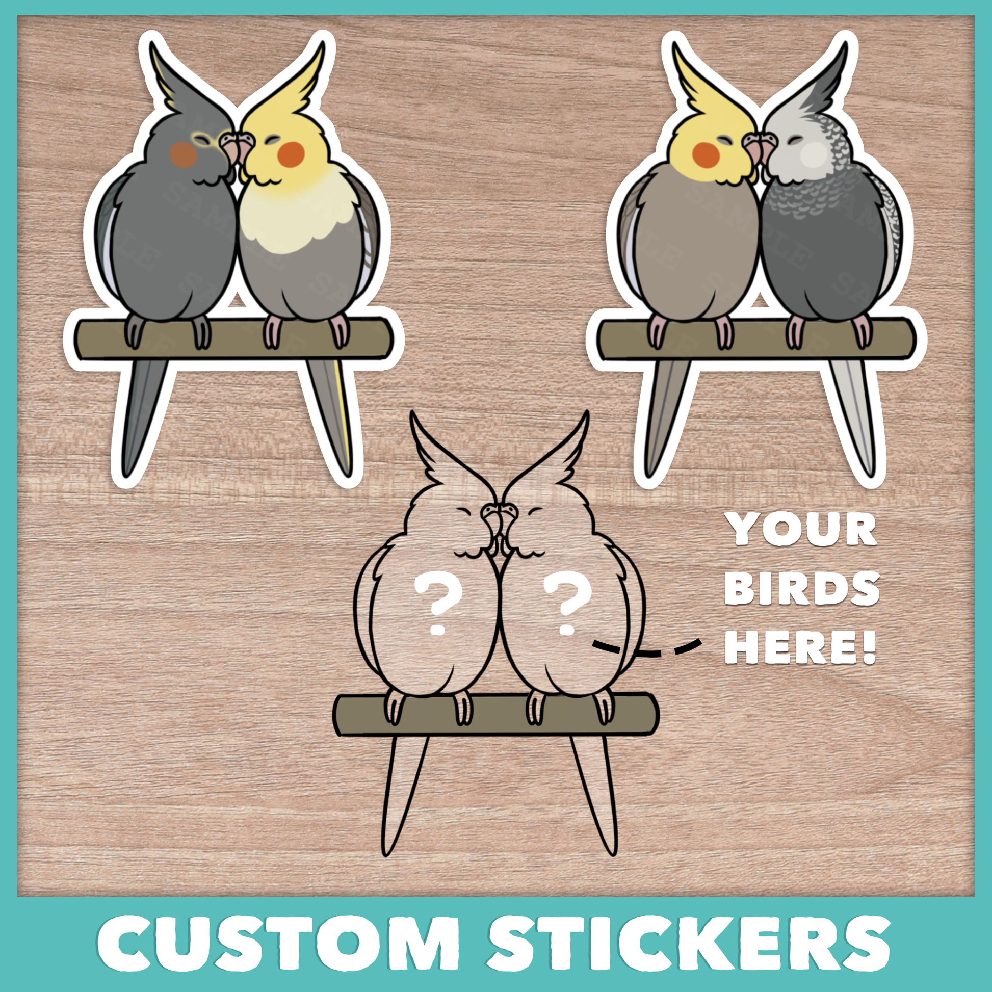 Custom Cockatiel Pair Stickers
