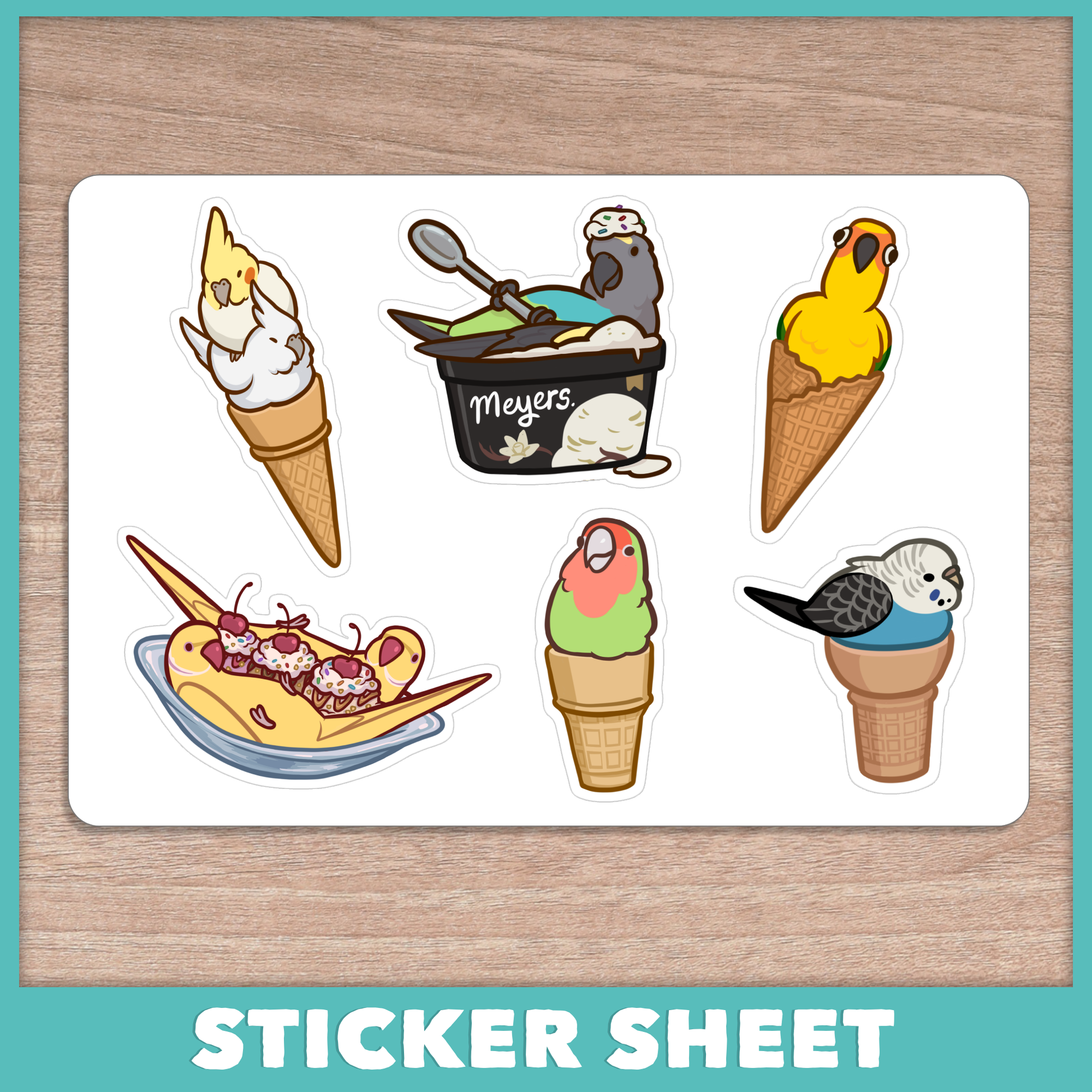 Ice Cream Parrots Sticker Sheet