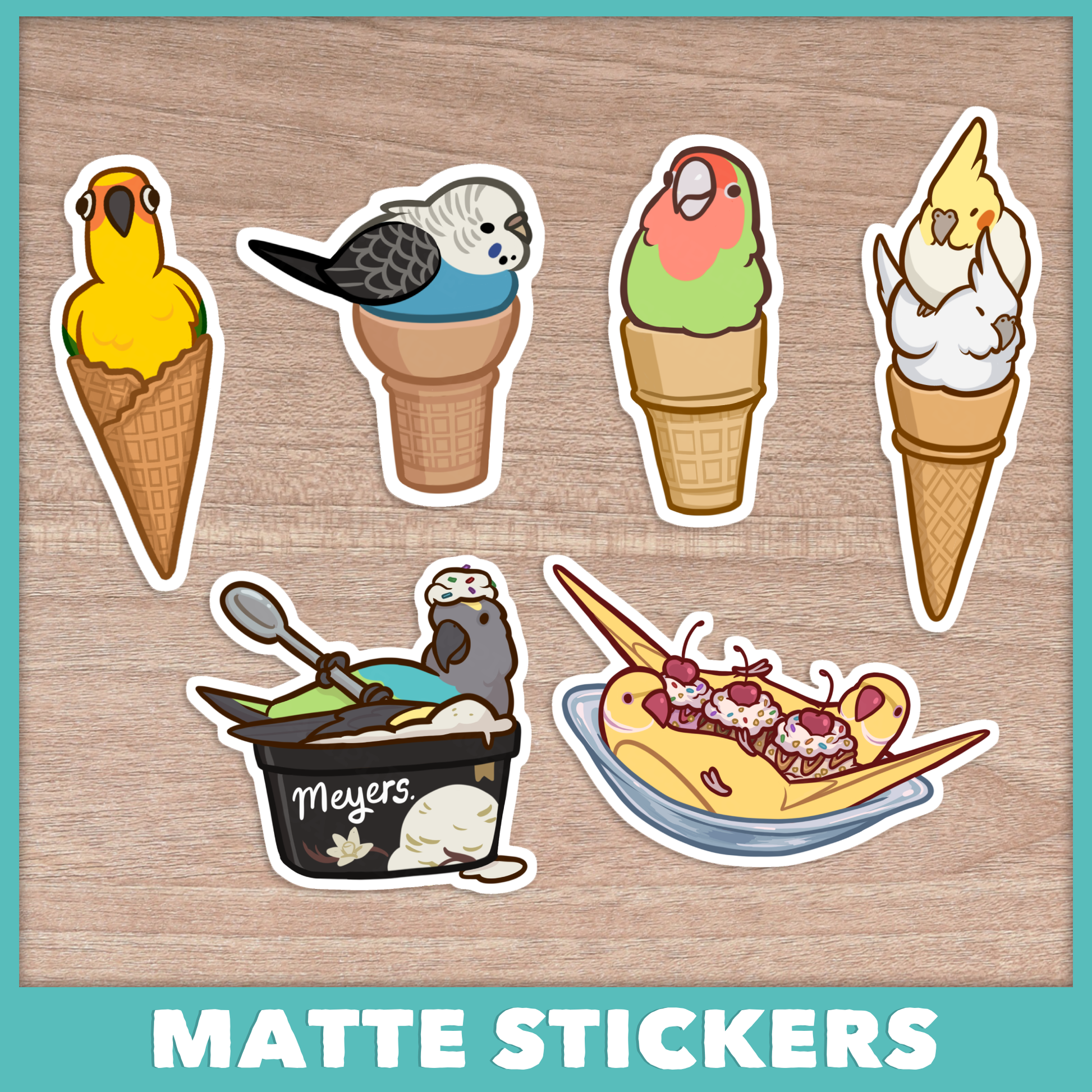 Ice Cream Parrots Stickers