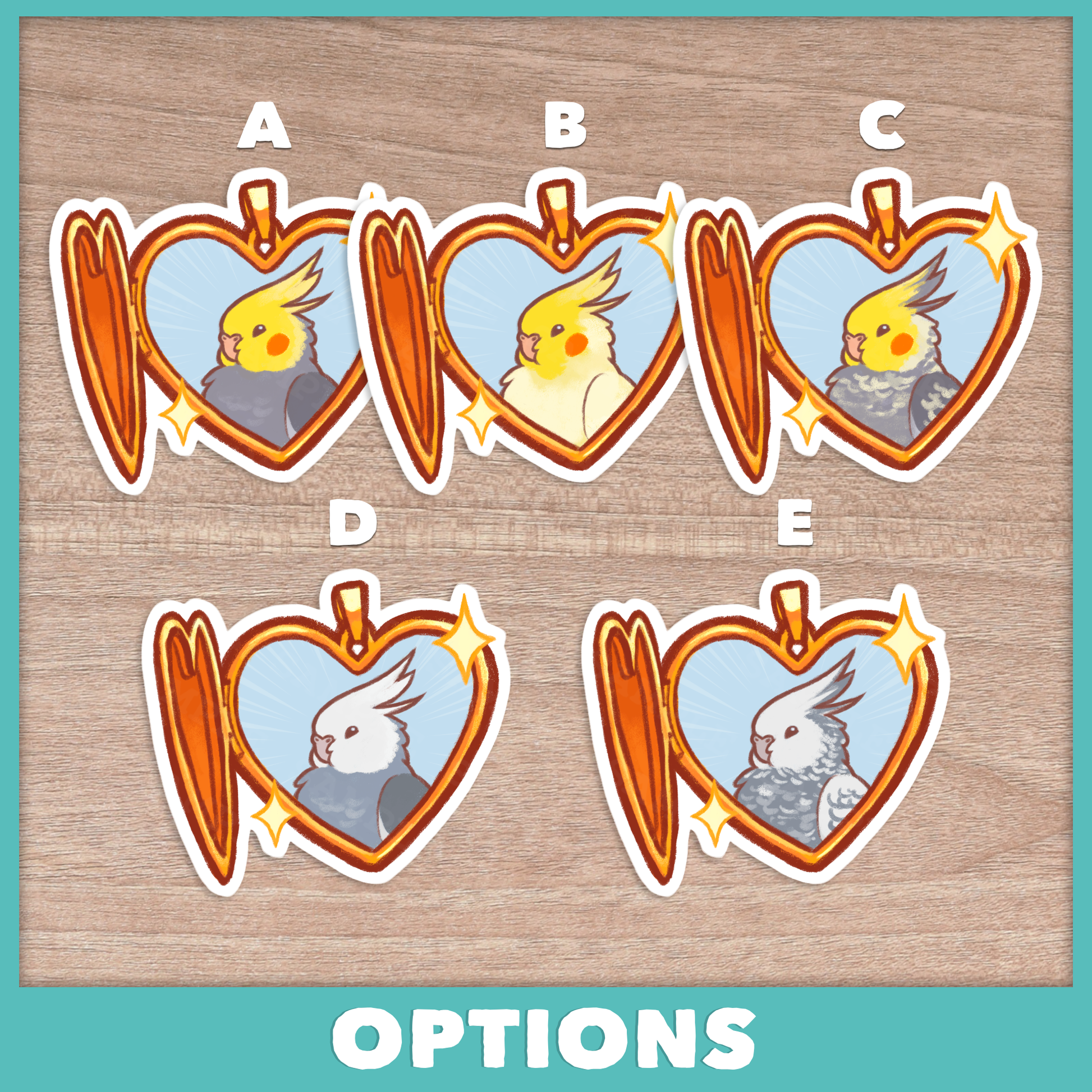 Cockatiel Heart Locket Sticker