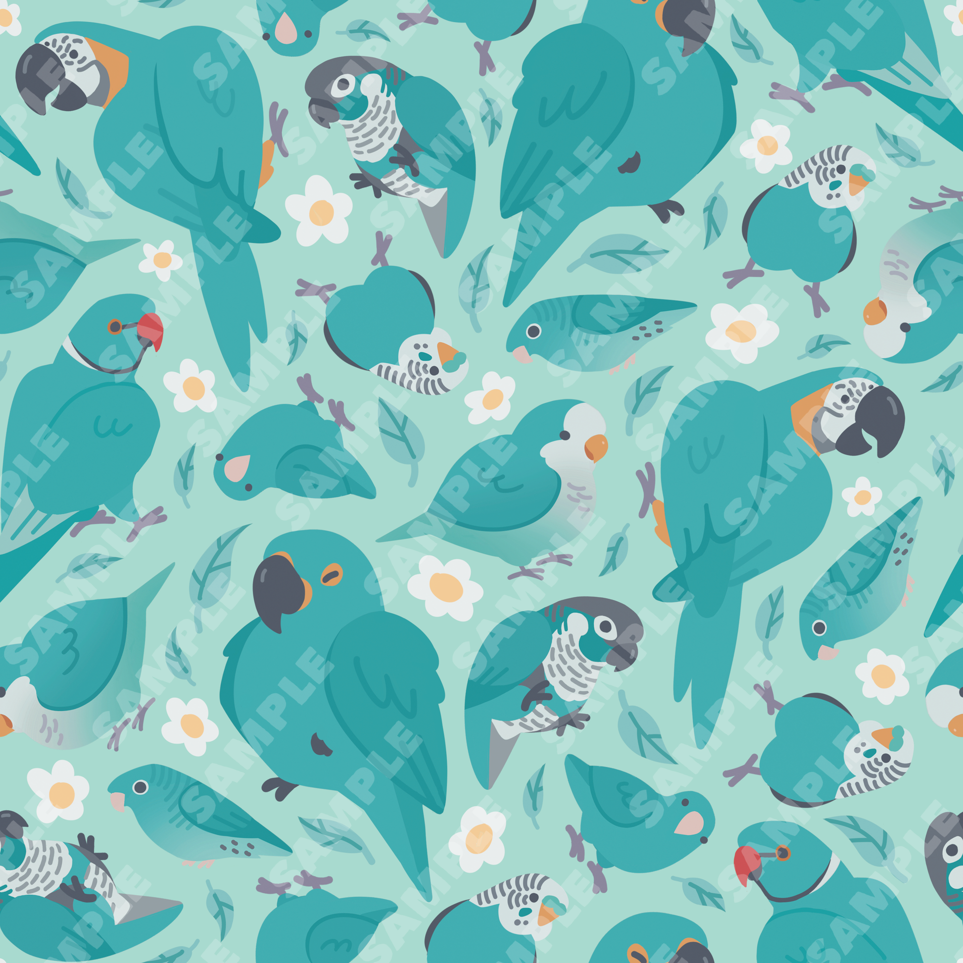 Blue Parrot Pattern Wrapping Paper