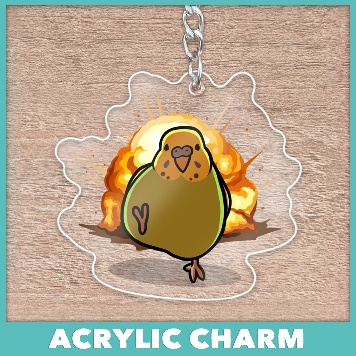 Explosion Budgie Acrylic Charm Keychain