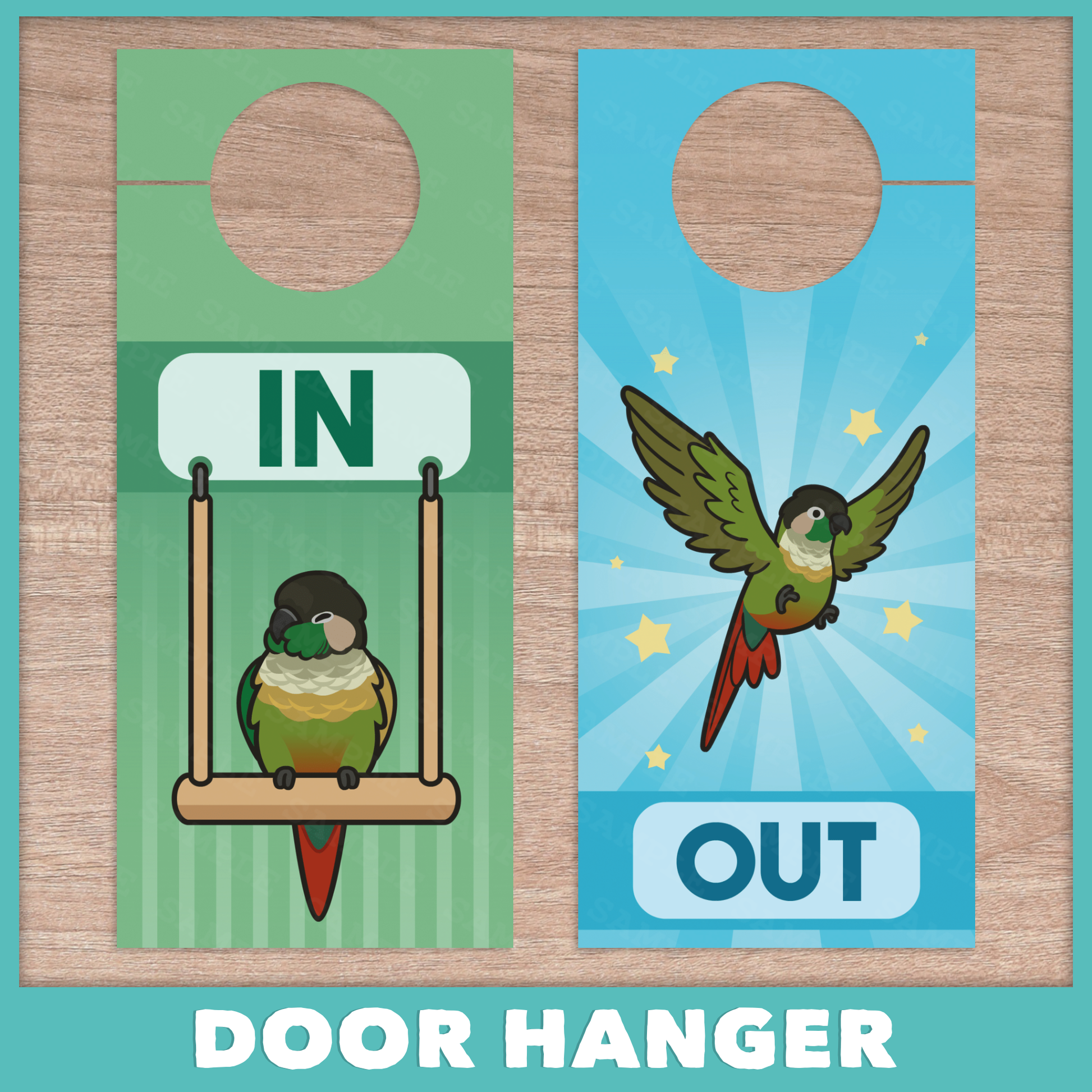 In/Out of Cage Door Hanger (Green Cheek Conure) - 2023 Version
