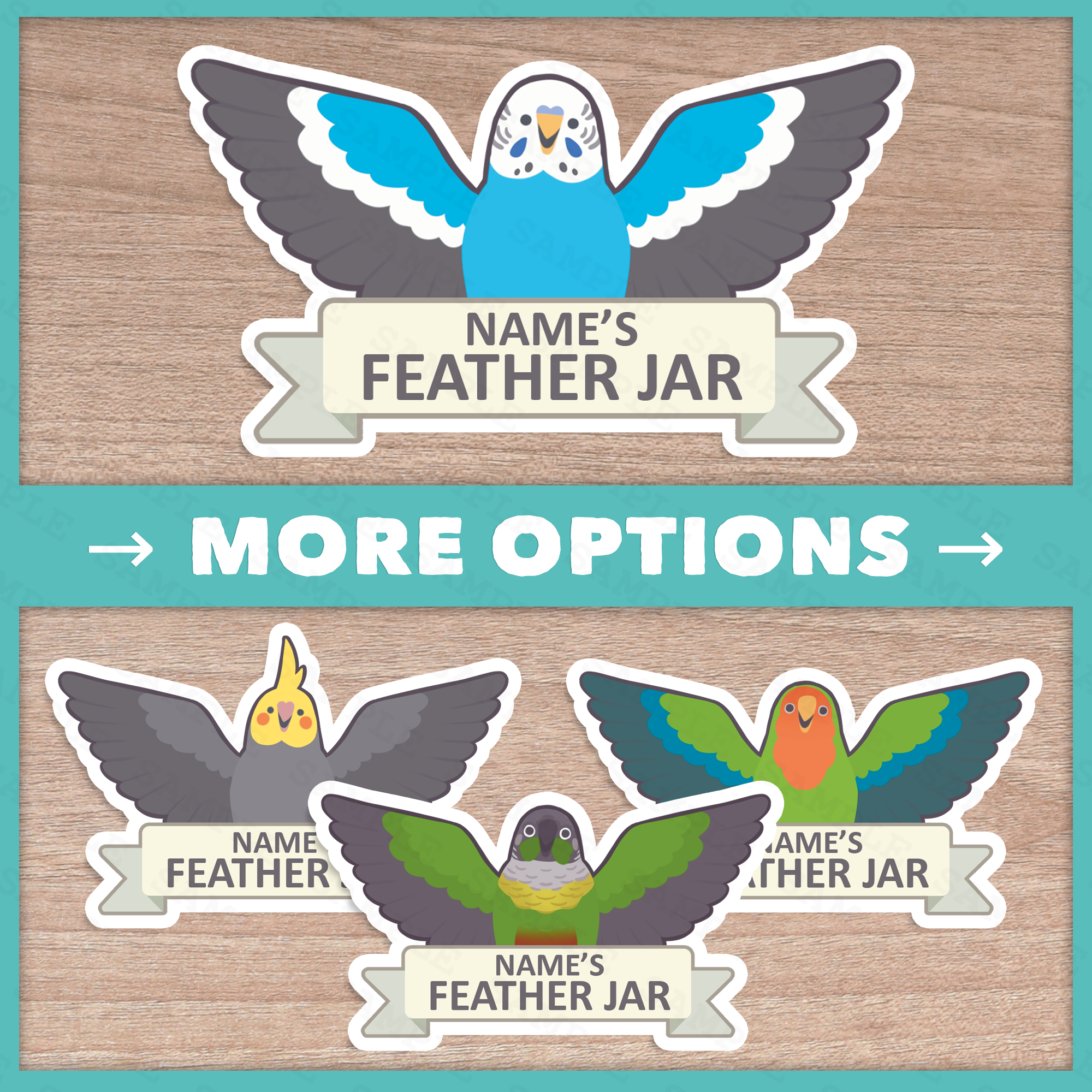 Custom Feather Jar Sticker for Parrots