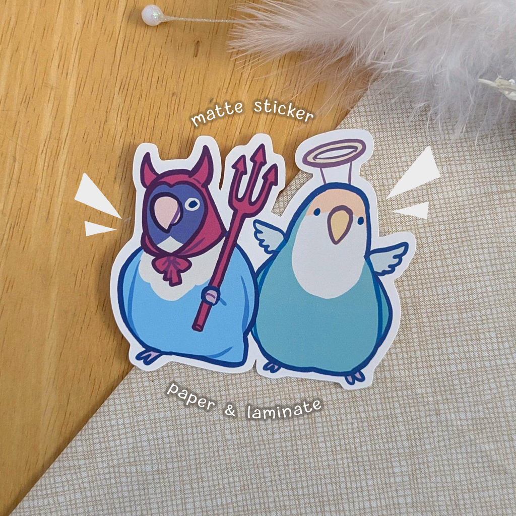 Angel and Devil Lovebirds Sticker