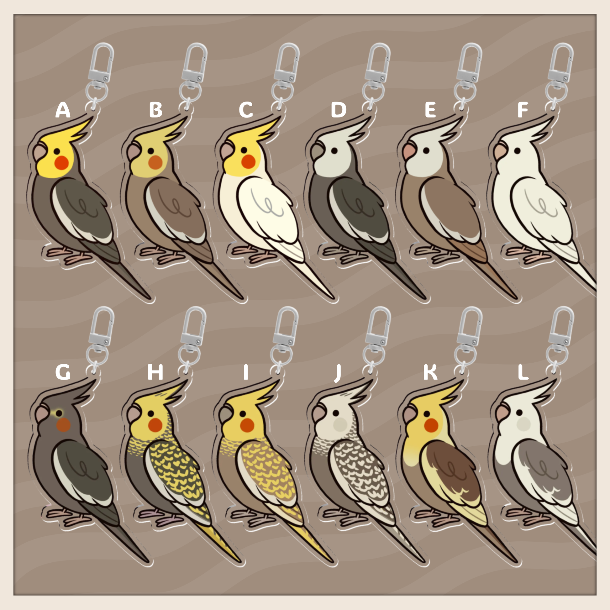 Cockatiel Cutie Acrylic Charm Keychains