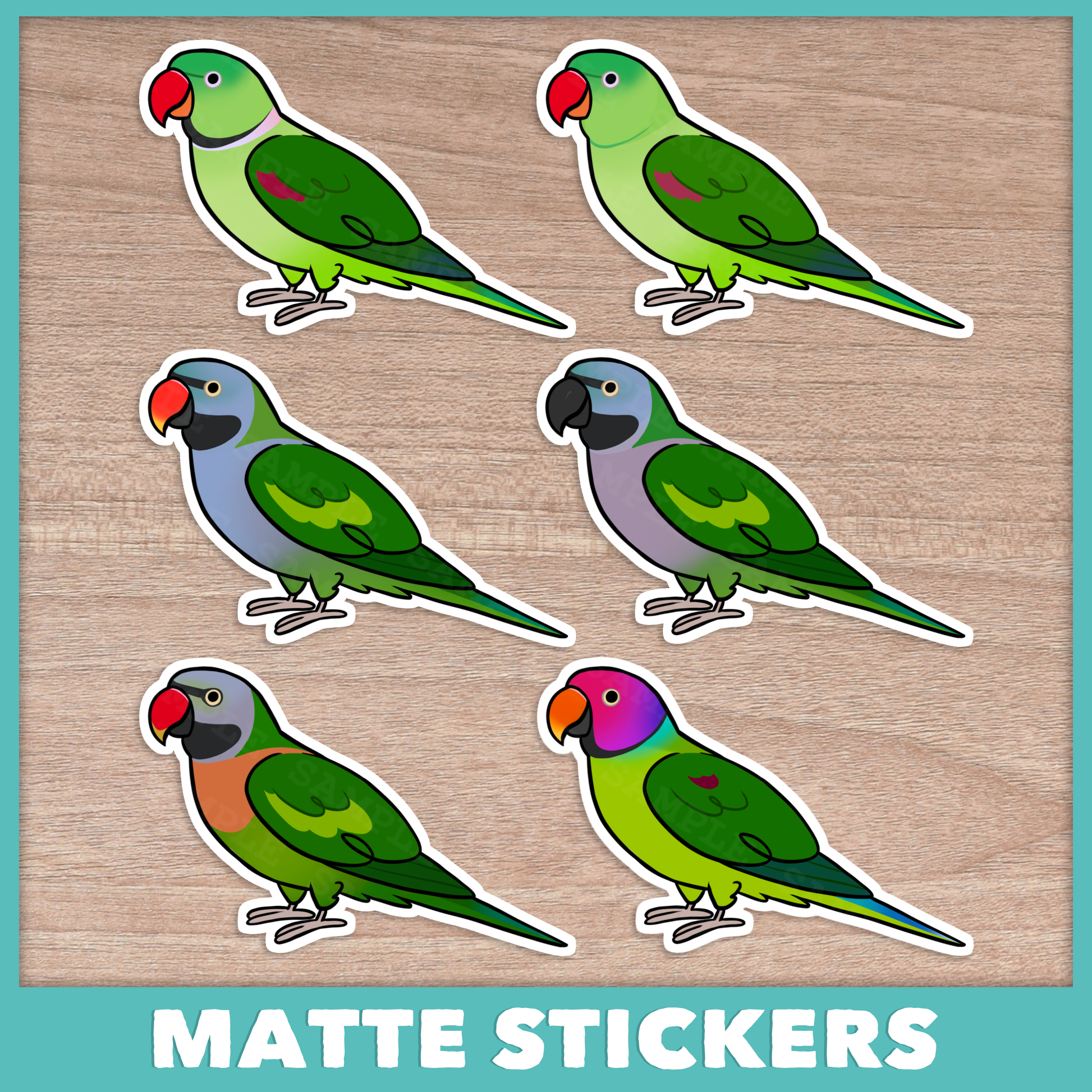 Psittacula Cuties (Alexandrine, Derbyan, Moustache, Plum-headed) Stickers