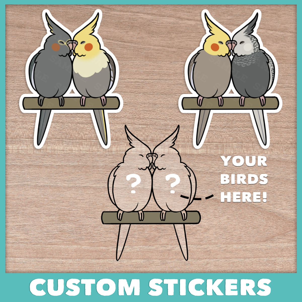 Custom Cockatiel Pair Stickers