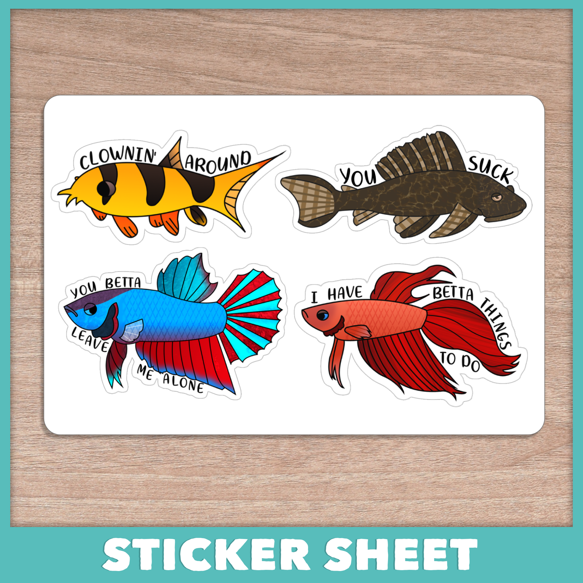 Aquarium Fish Puns Sticker Sheet