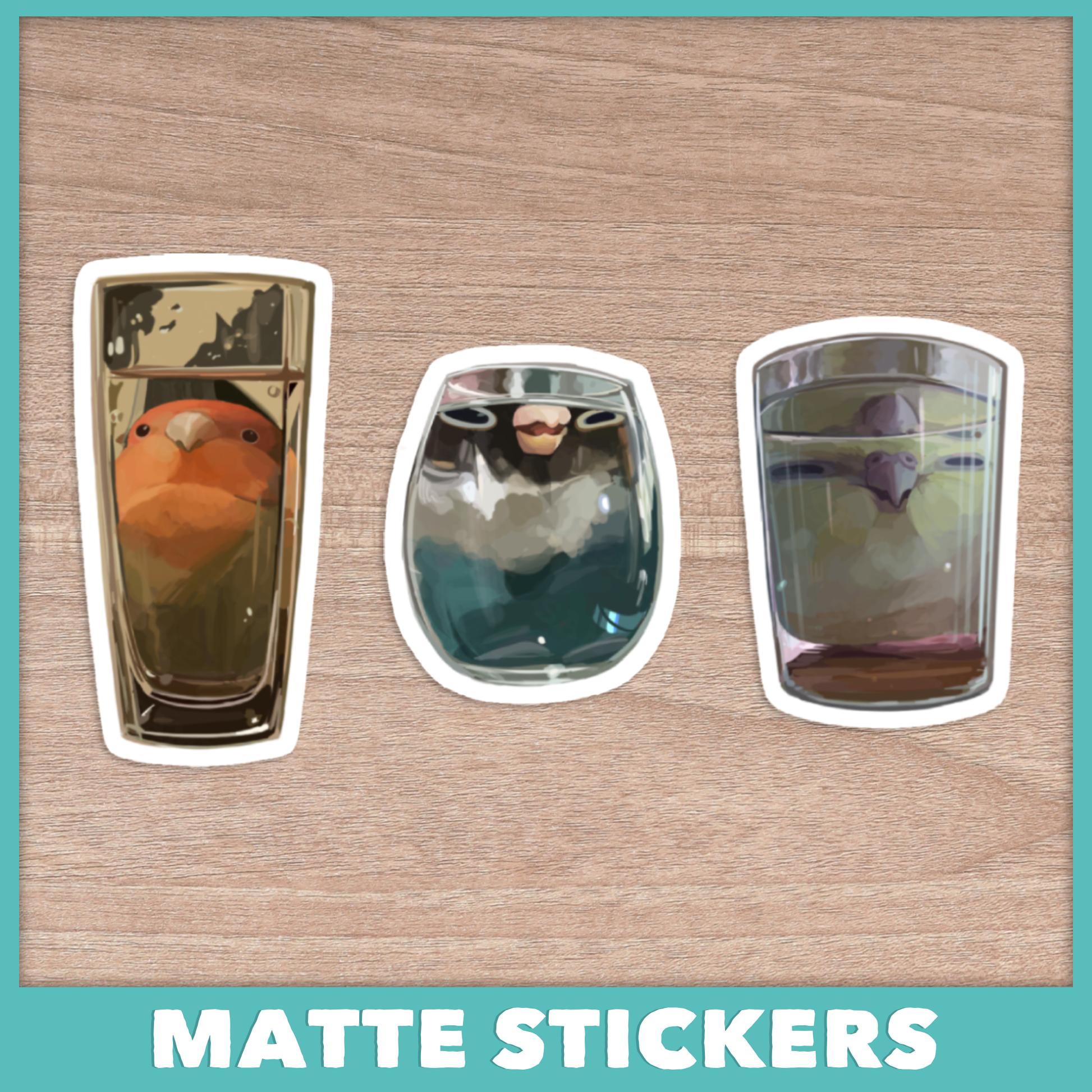 Distorted Glass Birds Stickers