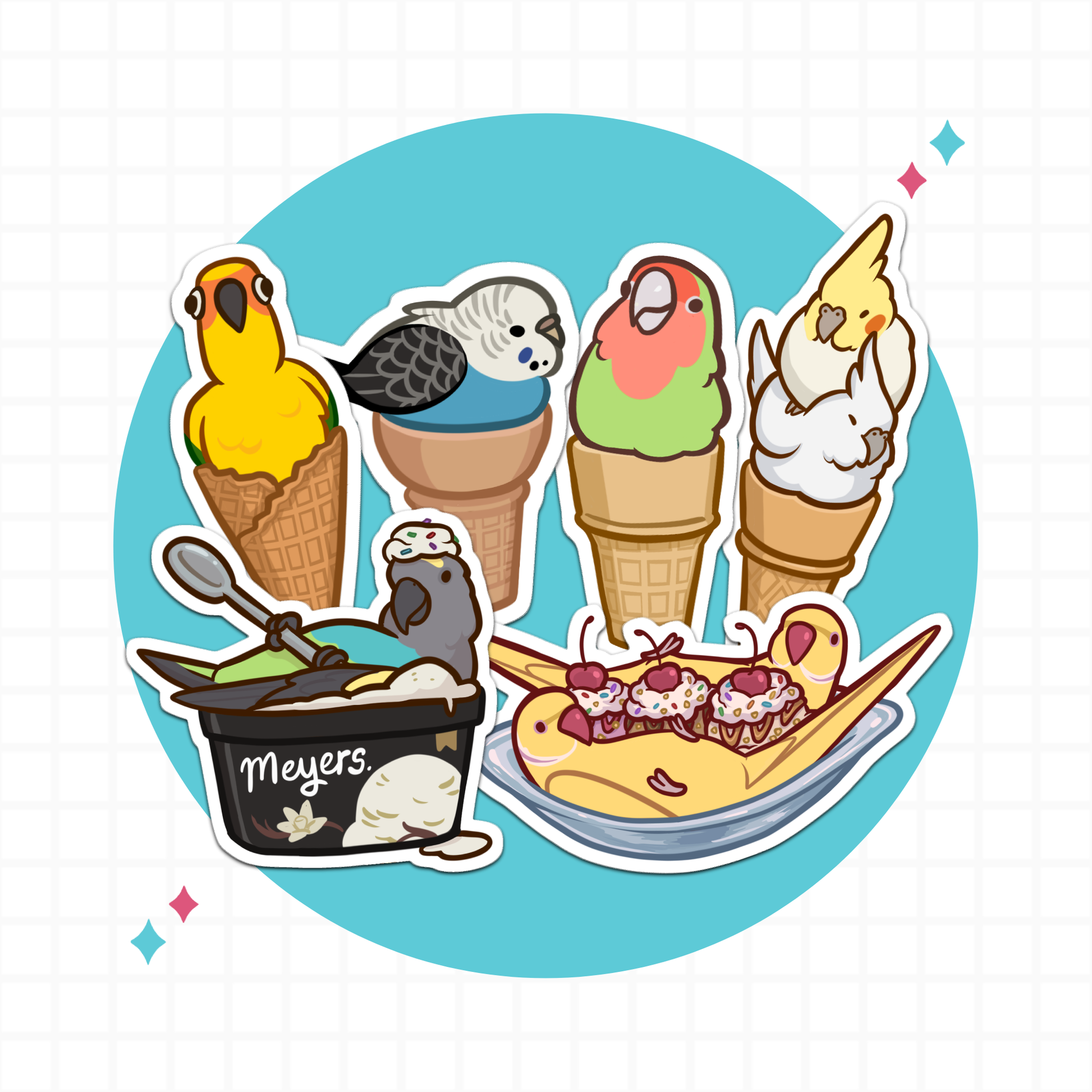 Ice Cream Parrots Stickers