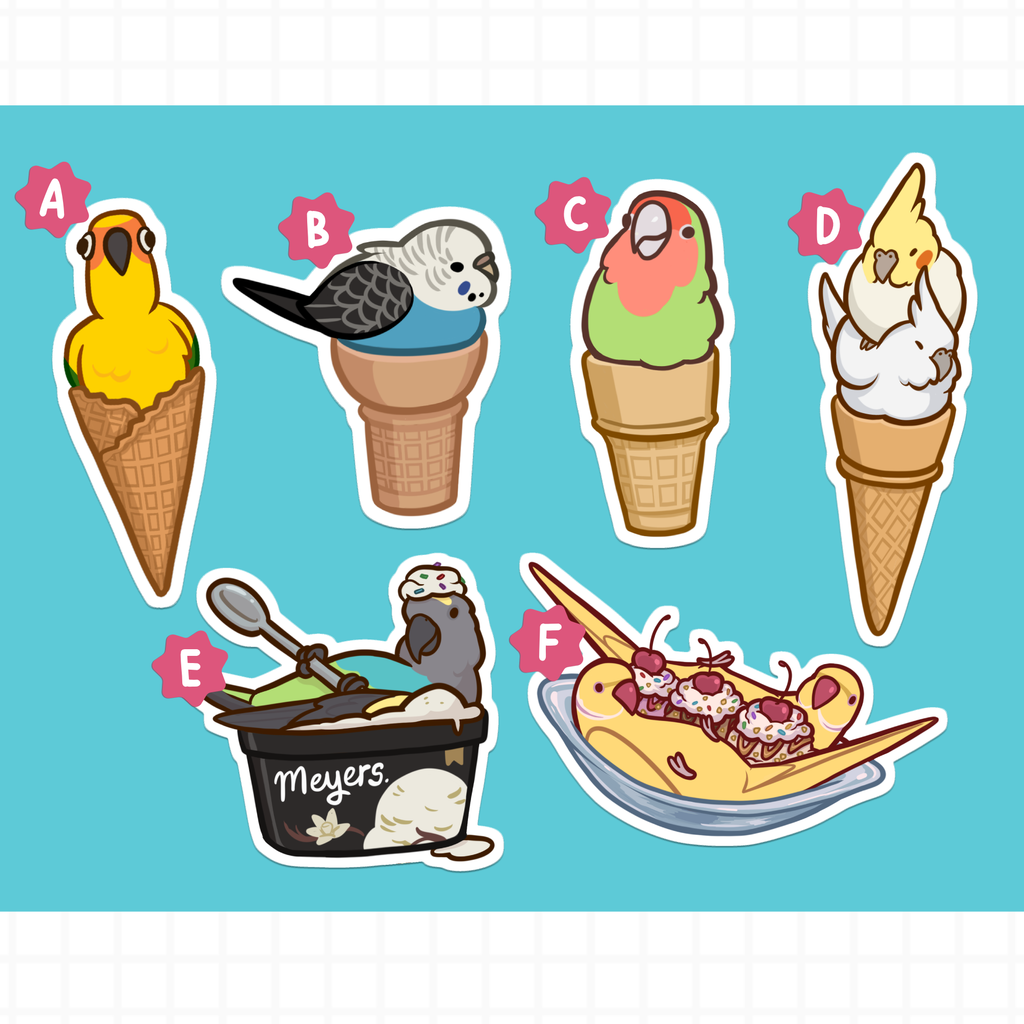 Ice Cream Parrots Stickers