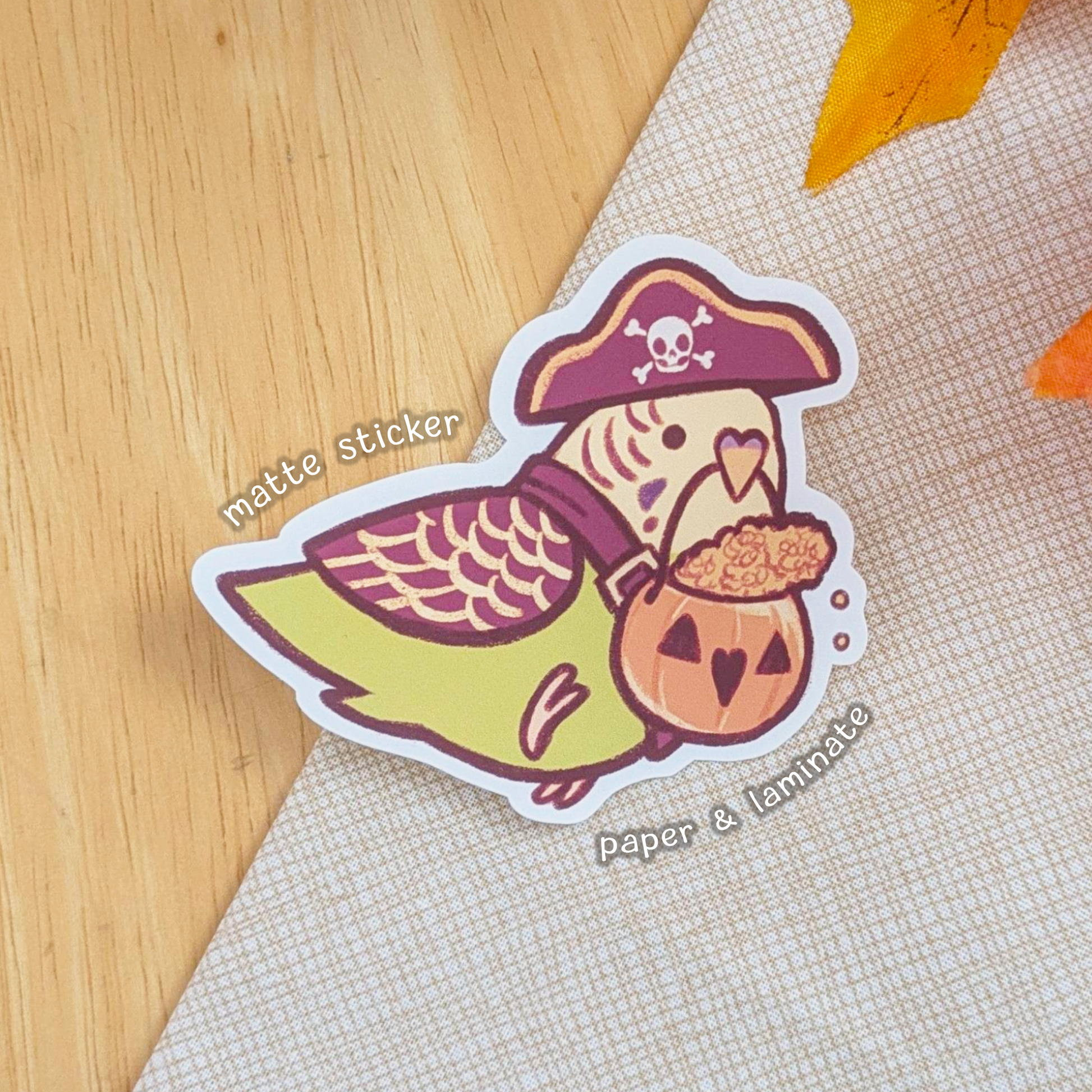 Trick or Treat Pirate Budgie Sticker